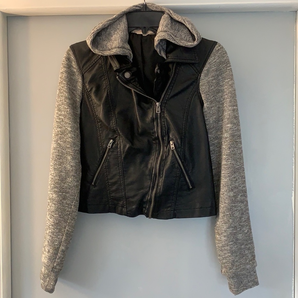 Vegan leather hoodie jacket